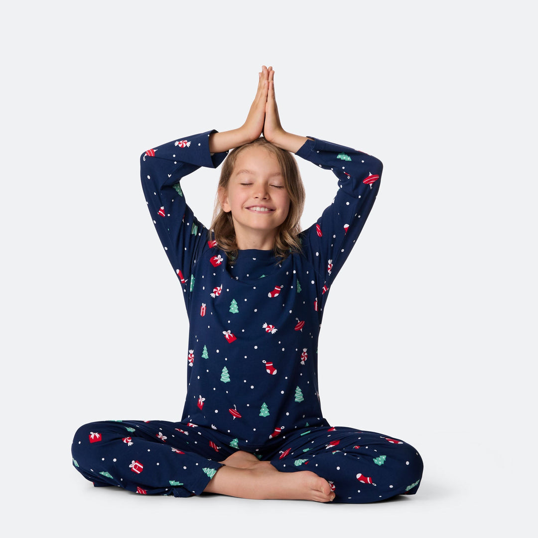 Blauwe Kerstversiering Kerstpyjama voor Kinderen
