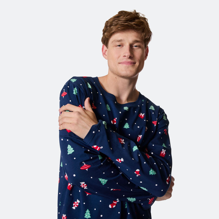 Blauwe Kerstversiering Kerstpyjama Heren