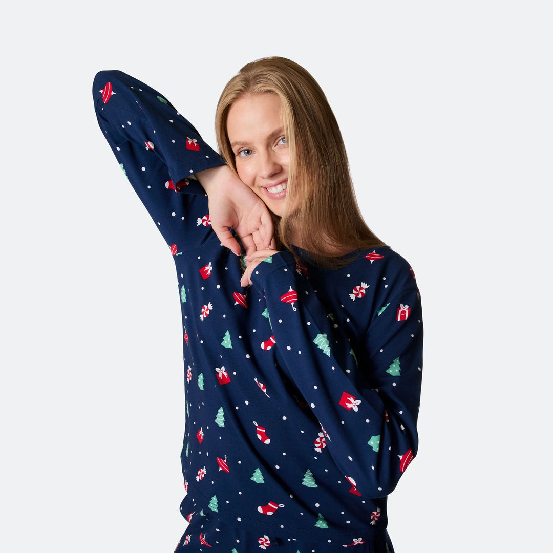 Blauwe Kerstversiering Kerstpyjama Dames
