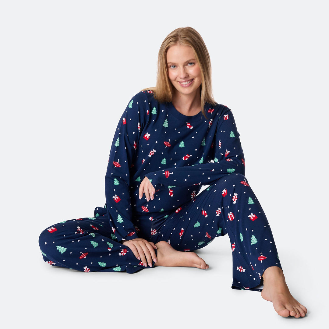 Blauwe Kerstversiering Kerstpyjama Dames