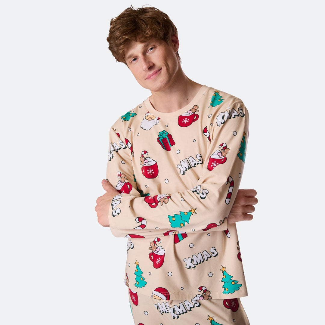 Beige Xmas Kerstpyjama Heren