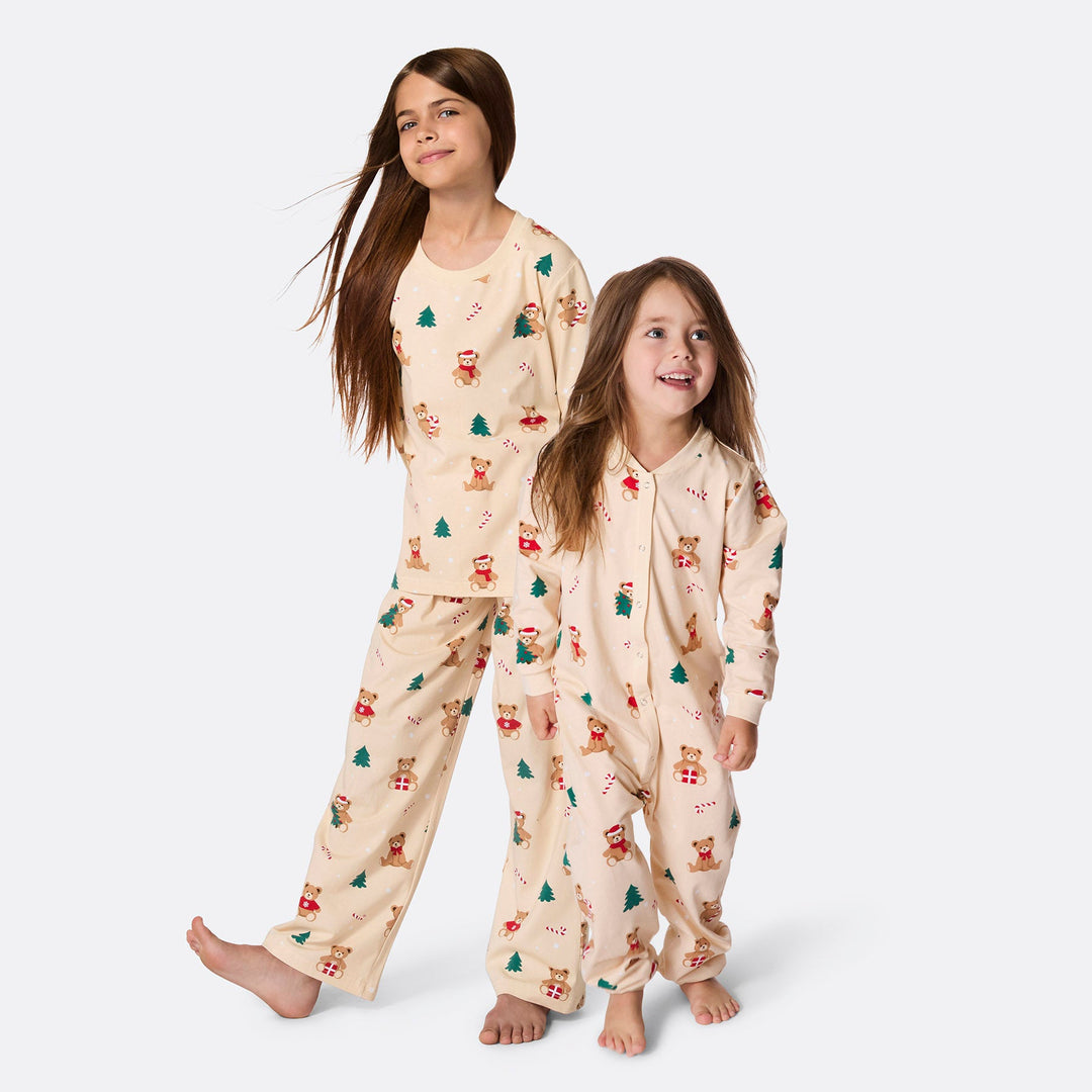 Beige Teddybeer Kerstpyjama voor Kinderen