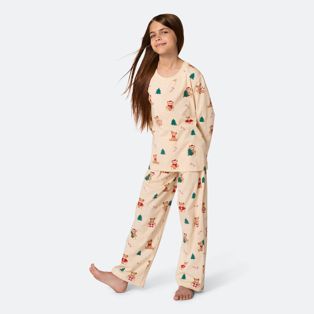 Beige Teddybeer Kerstpyjama voor Kinderen