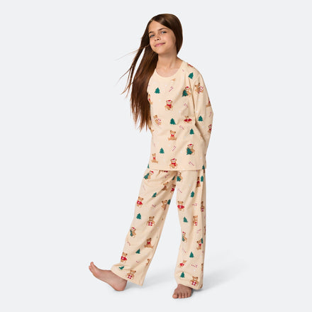 Beige Teddybeer Kerstpyjama voor Kinderen