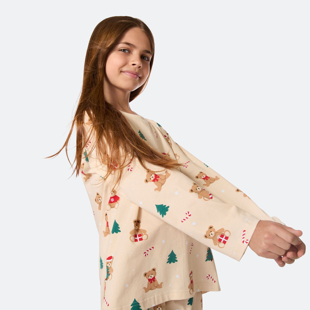 Beige Teddybeer Kerstpyjama voor Kinderen
