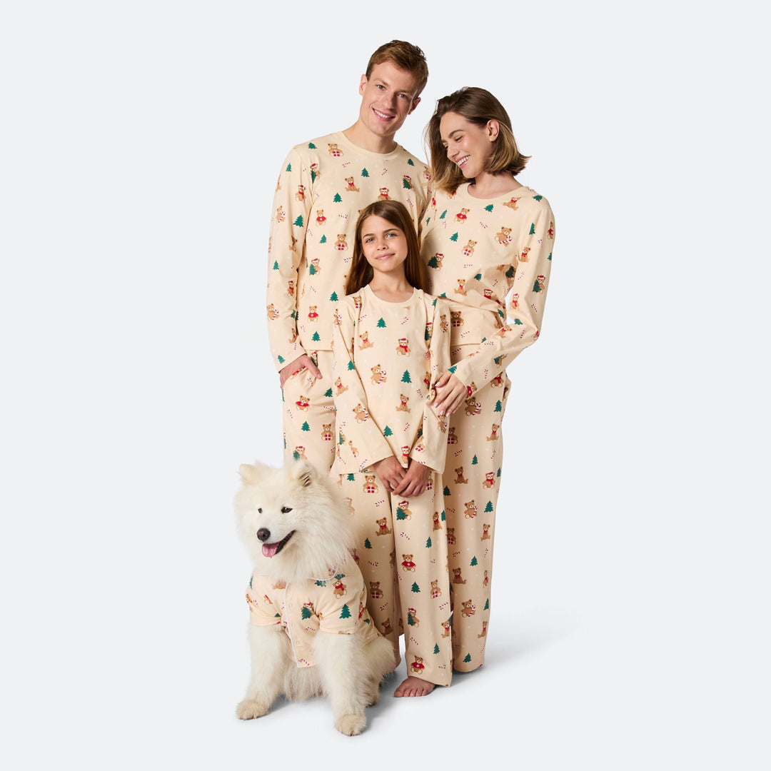 Beige Teddybeer Kerstpyjama voor Kinderen