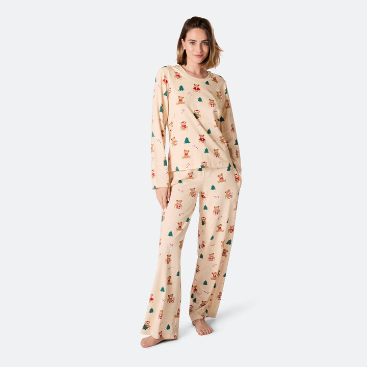 Beige Teddybeer Kerstpyjama Dames
