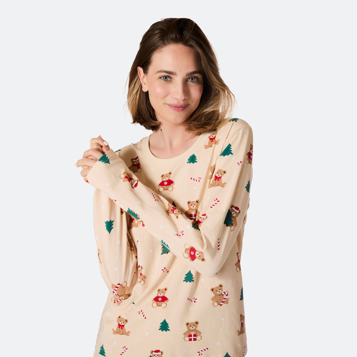 Beige Teddybeer Kerstpyjama Dames