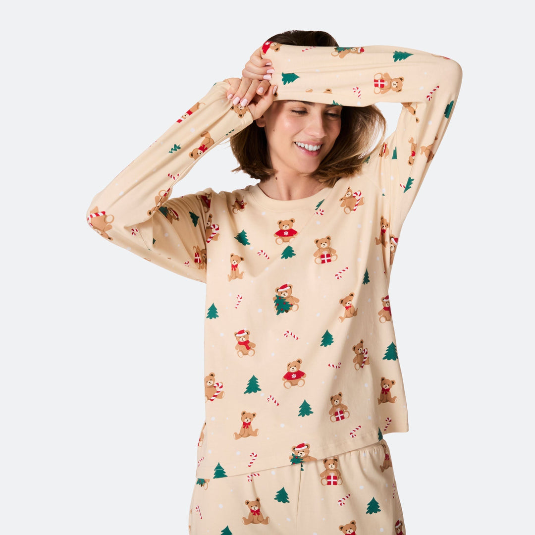 Beige Teddybeer Kerstpyjama Dames
