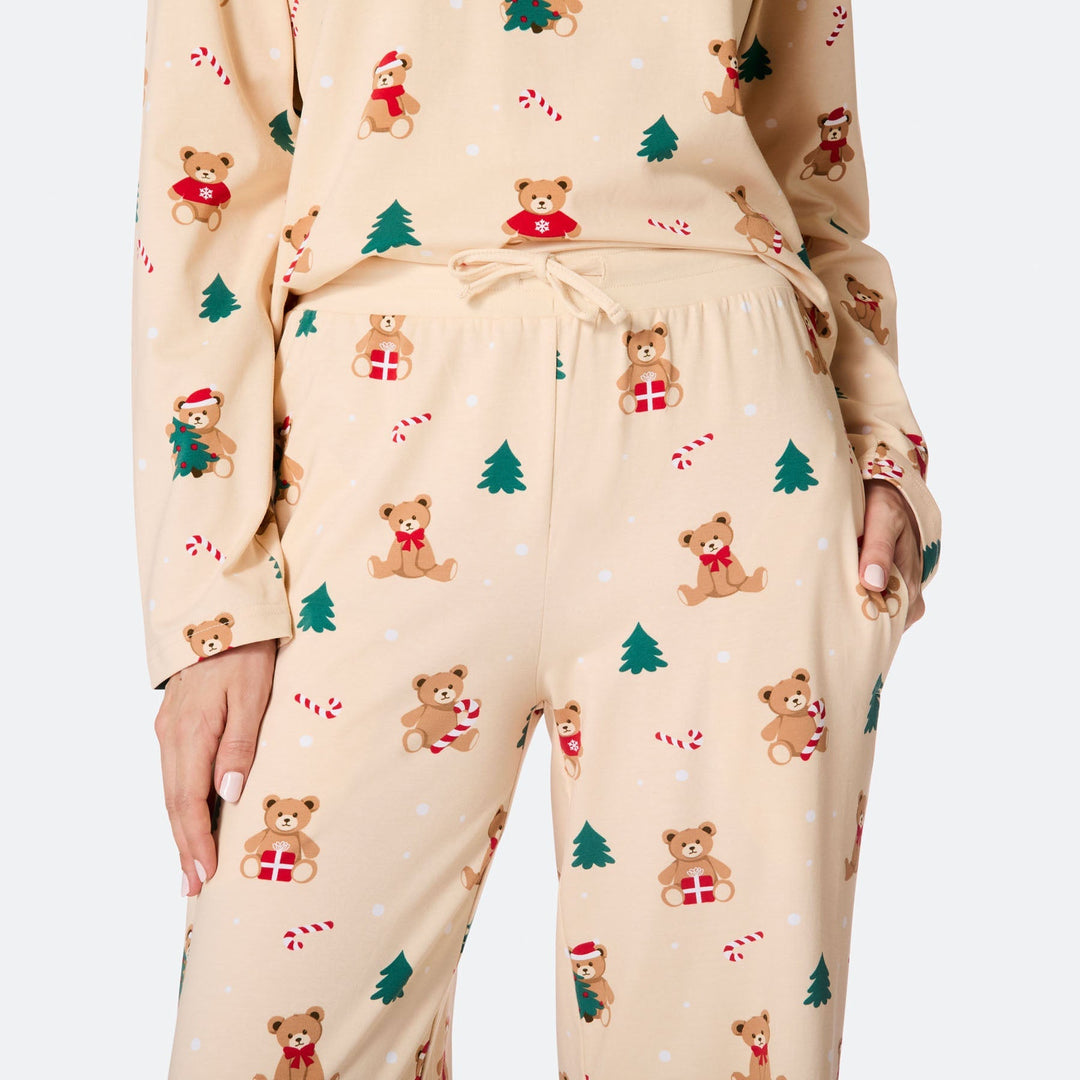 Beige Teddybeer Kerstpyjama Dames