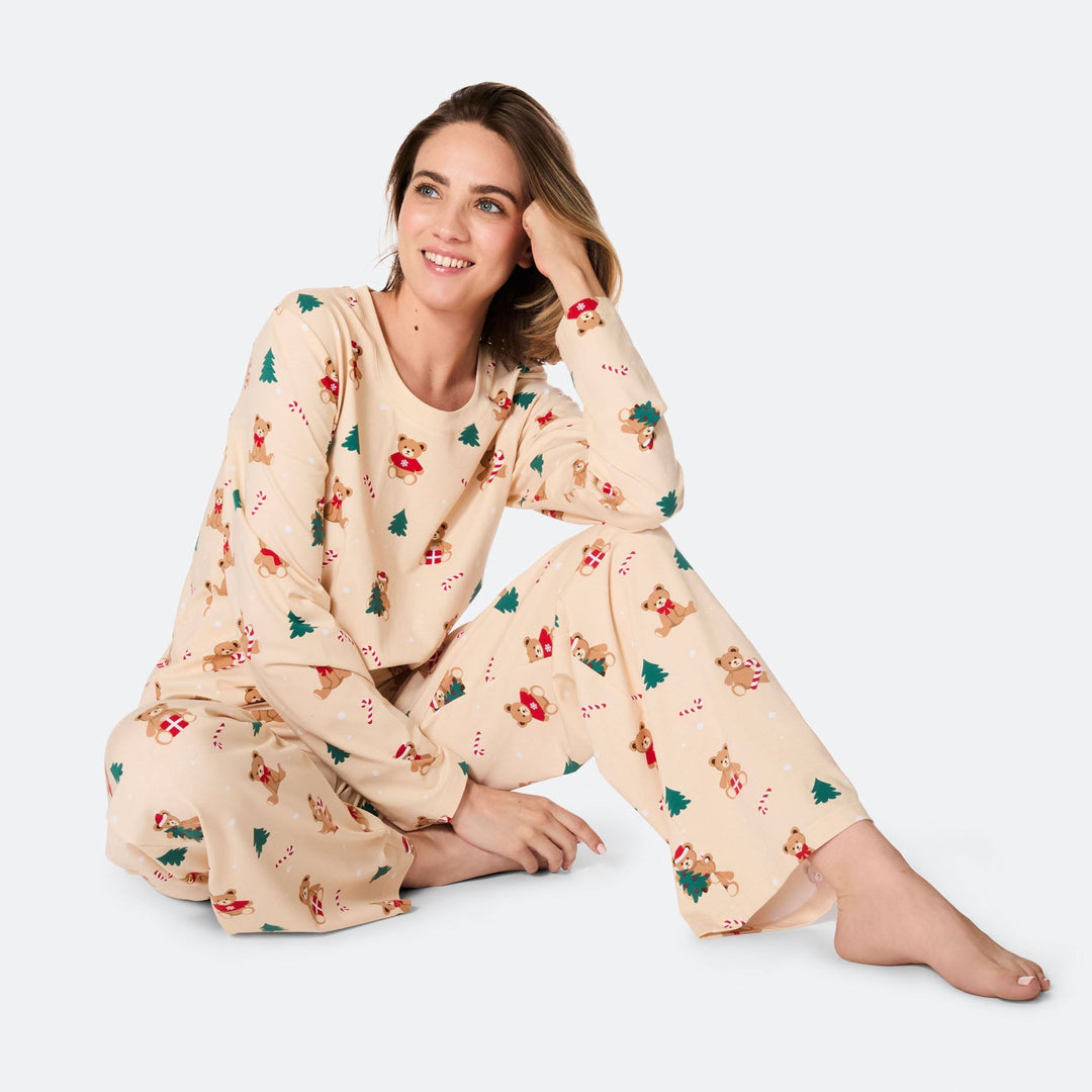 Beige Teddybeer Kerstpyjama Dames