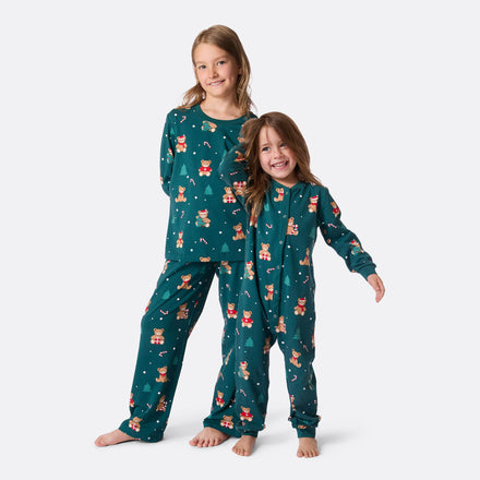 Groene Teddybeer Kerstpyjama voor Kinderen