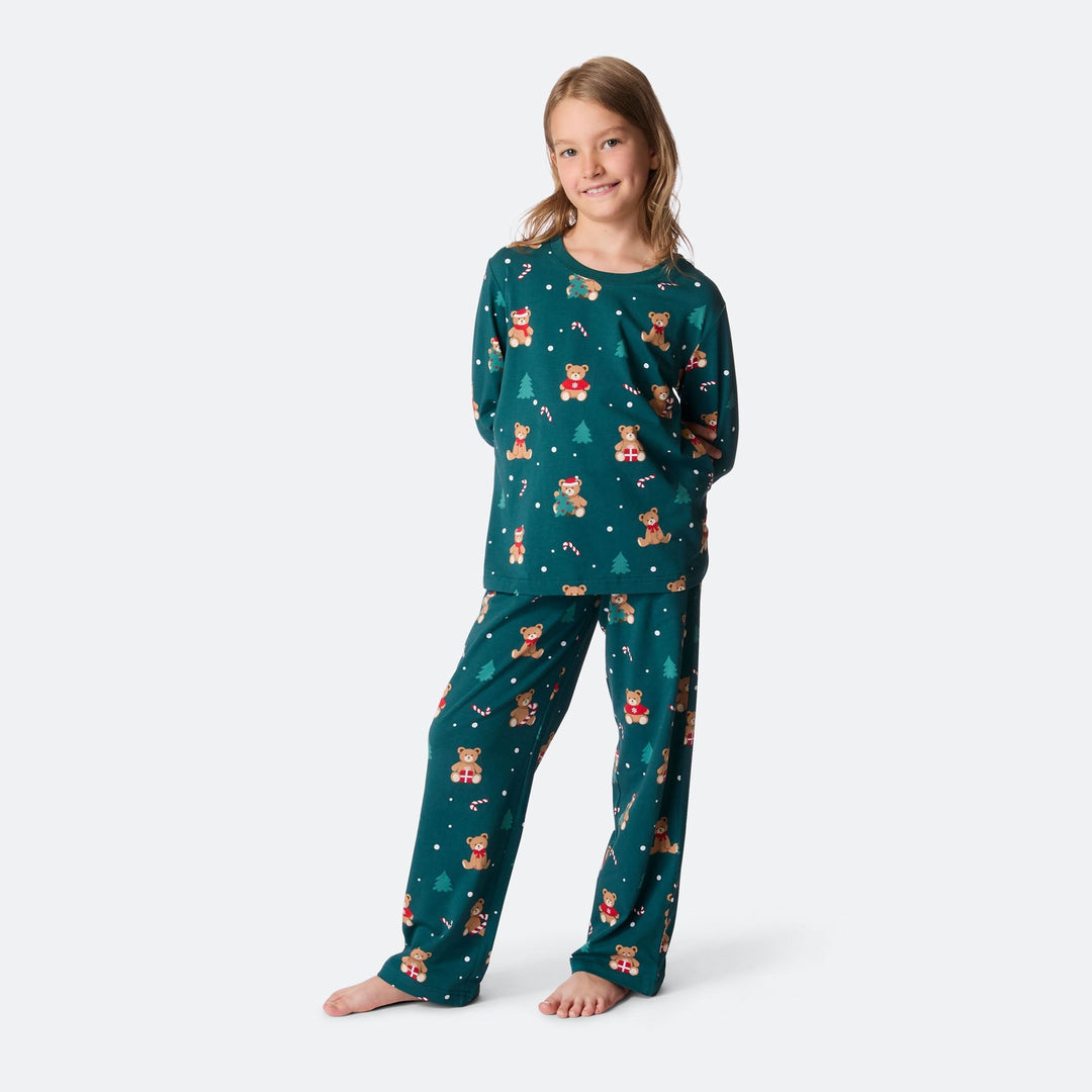 Groene Teddybeer Kerstpyjama voor Kinderen