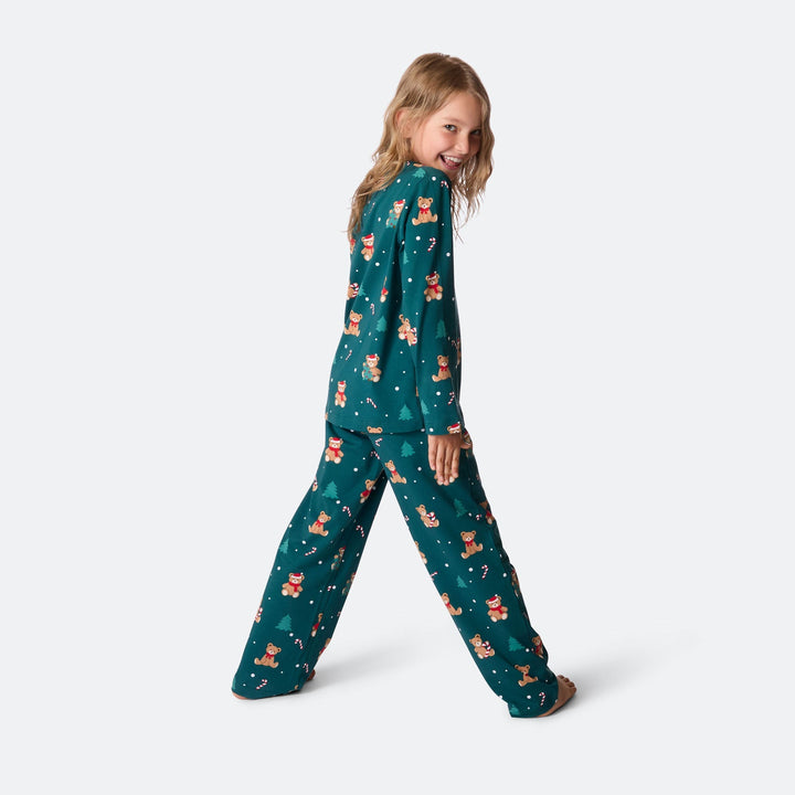 Groene Teddybeer Kerstpyjama voor Kinderen