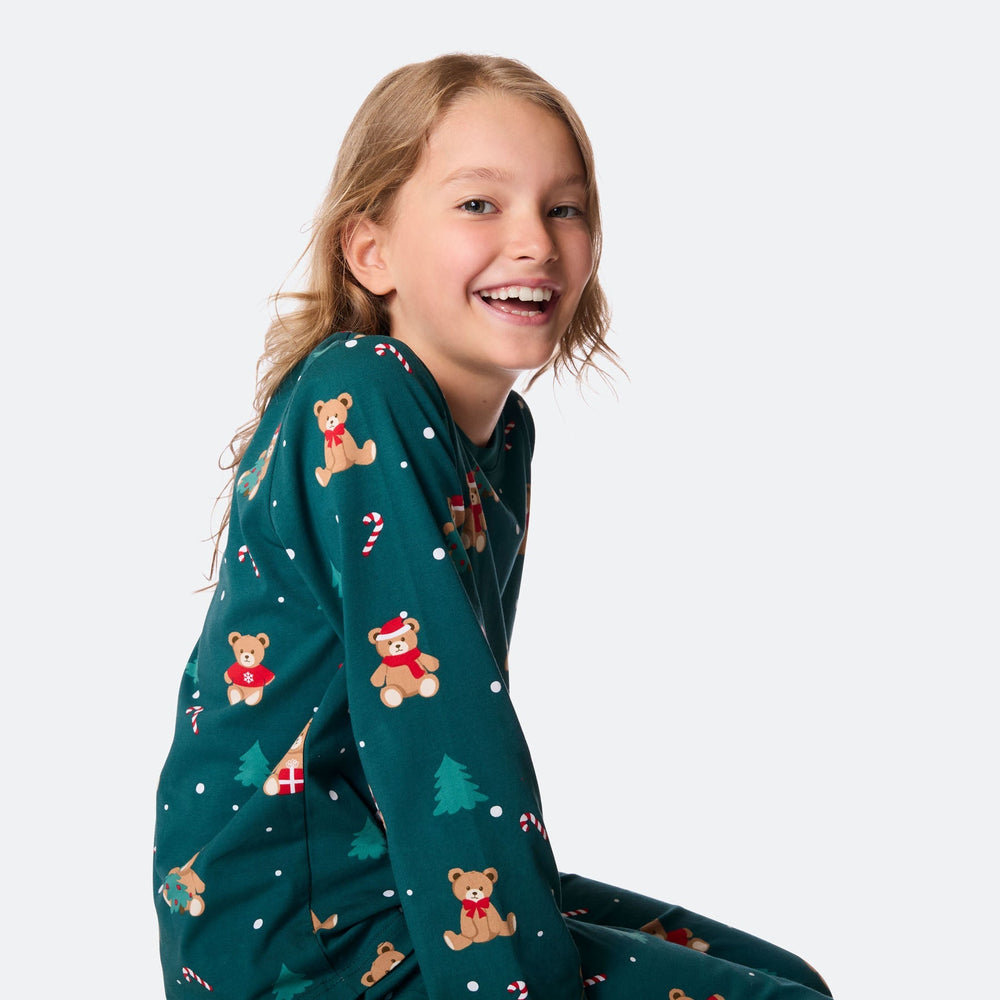 Groene Teddybeer Kerstpyjama voor Kinderen