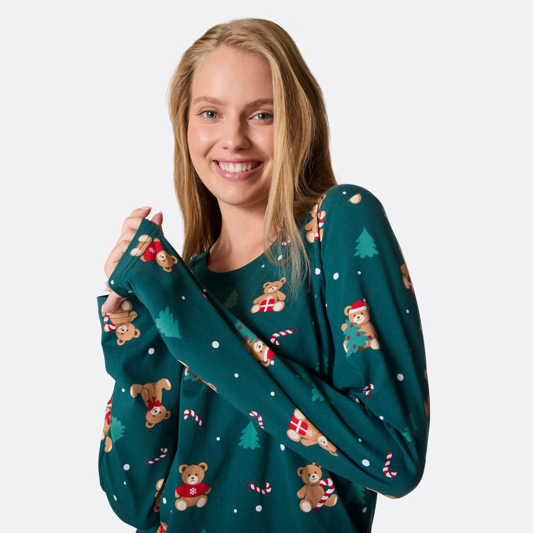 Groene Teddybeer Kerstpyjama Dames