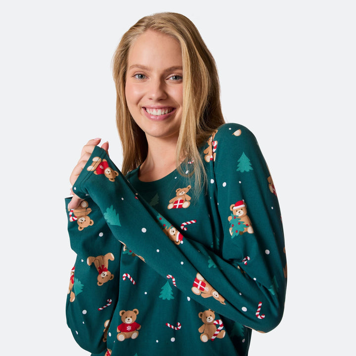 Groene Teddybeer Kerstpyjama Dames