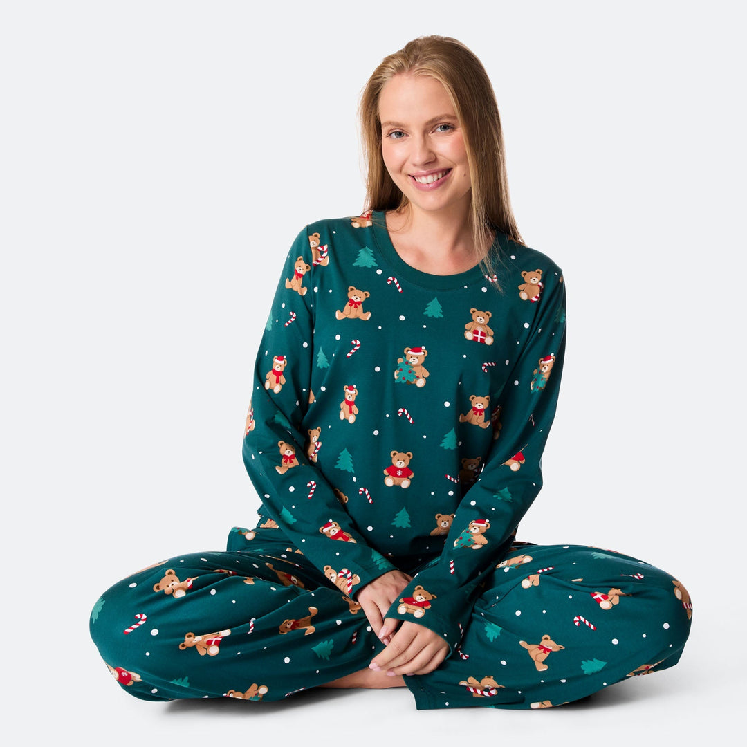 Groene Teddybeer Kerstpyjama Dames