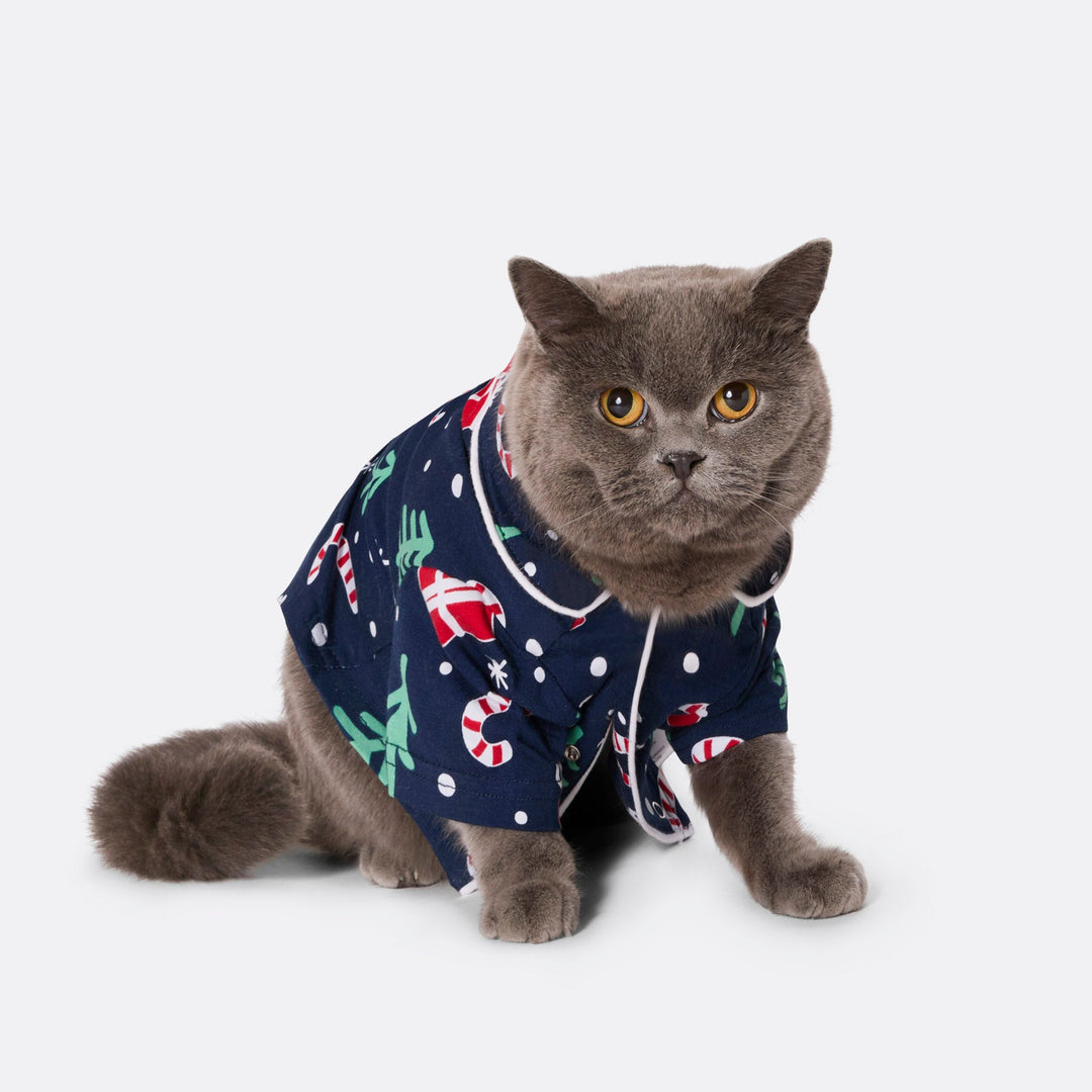 Blauwe Kerstpatroon Kerstpyjama voor Katten