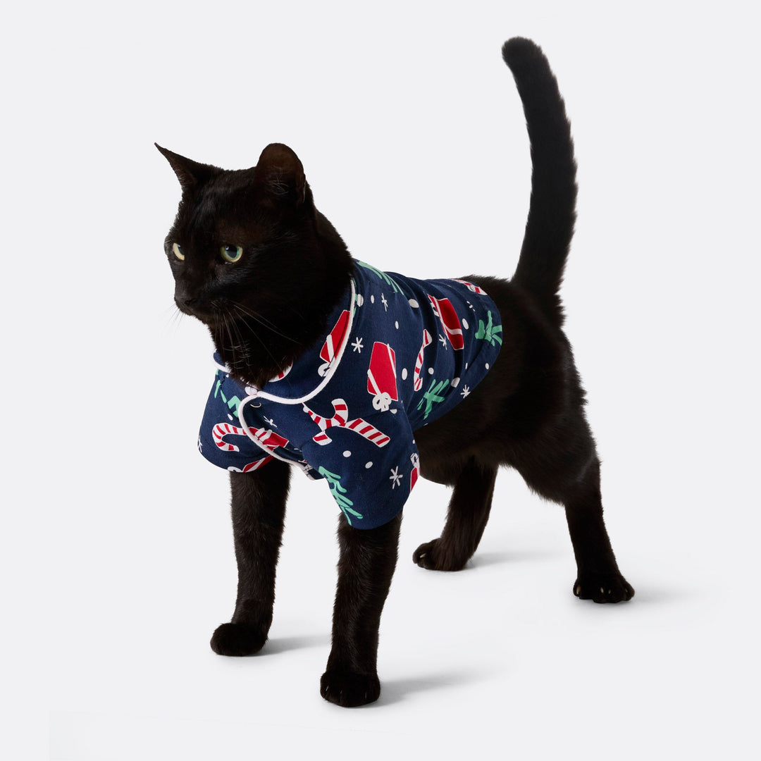 Blauwe Kerstpatroon Kerstpyjama voor Katten