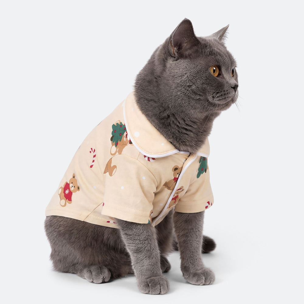 Beige Teddybeer Kerstpyjama voor Katten