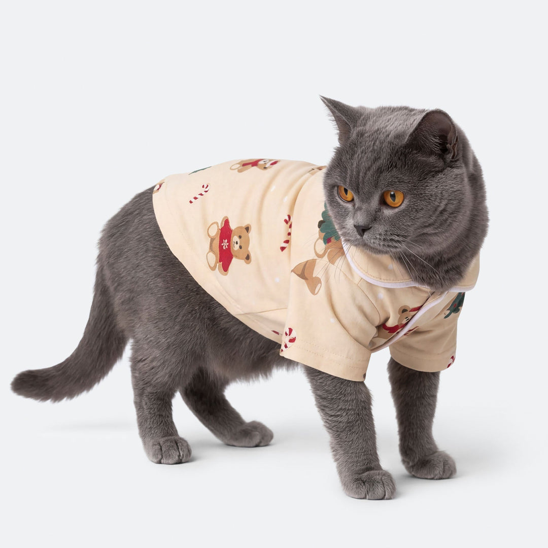 Beige Teddybeer Kerstpyjama voor Katten