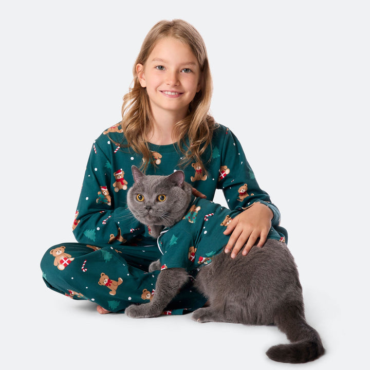 Groene Teddybeer Kerstpyjama voor Kinderen