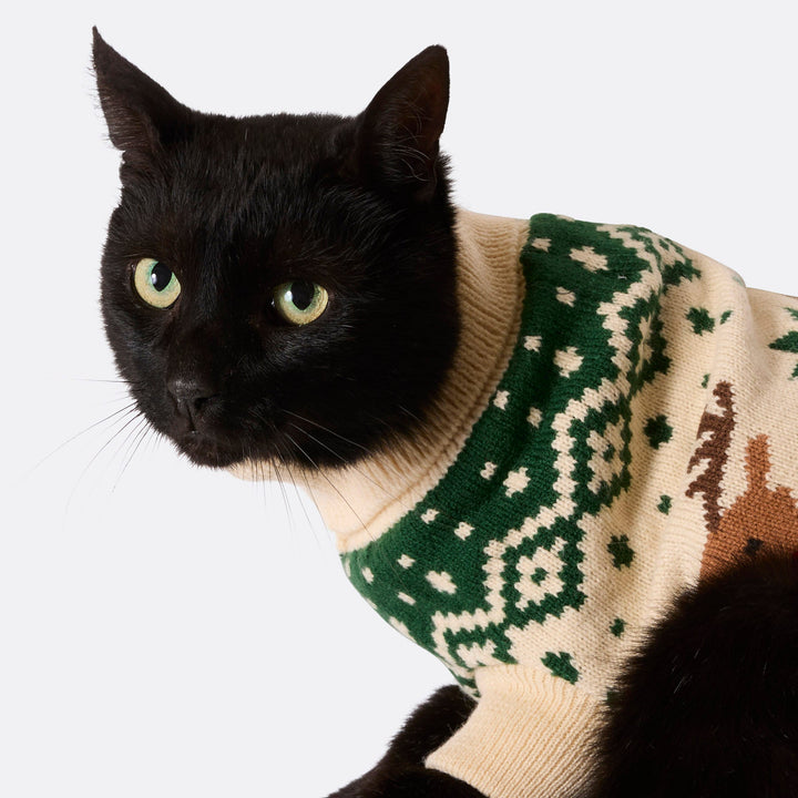 Groene Retro Rendier Kersttrui voor Katten