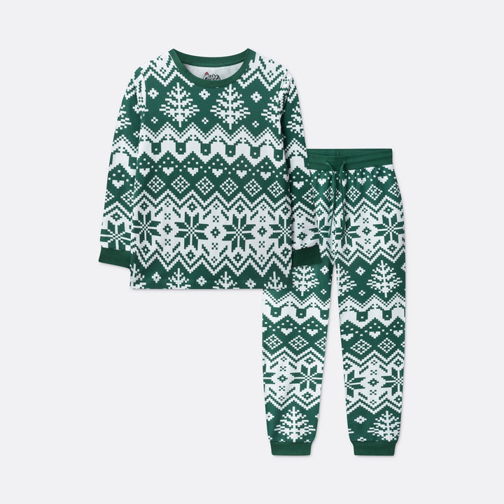 Groene Gebreide Kerstpyjama voor Kinderen