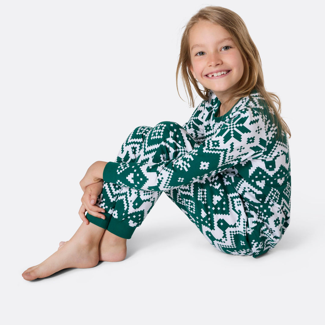 Groene Gebreide Kerstpyjama voor Kinderen