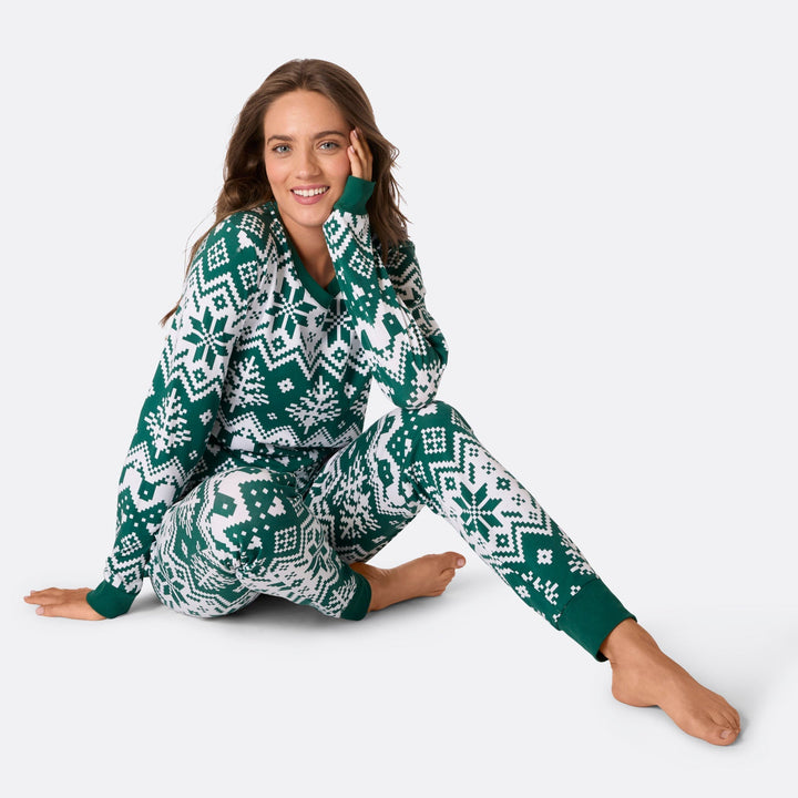 Groene Gebreide Kerstpyjama's Gezin