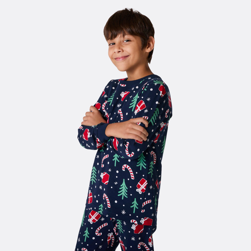 Blauwe Kerstpatroon Kerstpyjama voor Kinderen