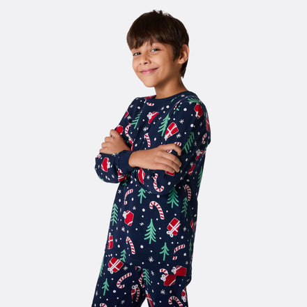 Blauwe Kerstpatroon Kerstpyjama voor Kinderen