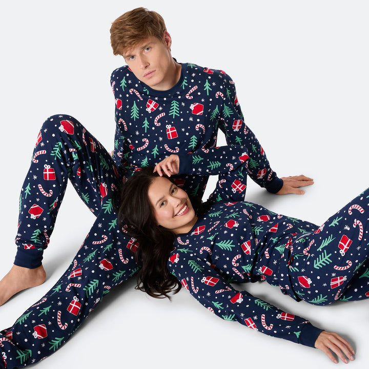 Blauwe Kerstpatroon Kerstpyjama Heren