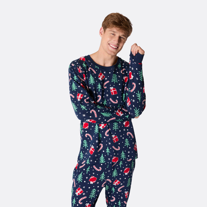 Blauwe Kerstpatroon Kerstpyjama Heren