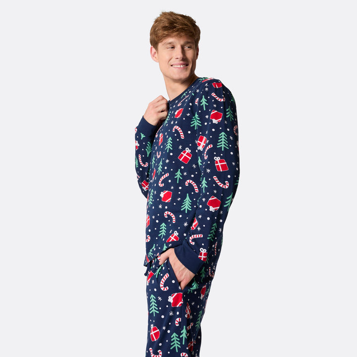 Blauwe Kerstpatroon Kerstpyjama Heren