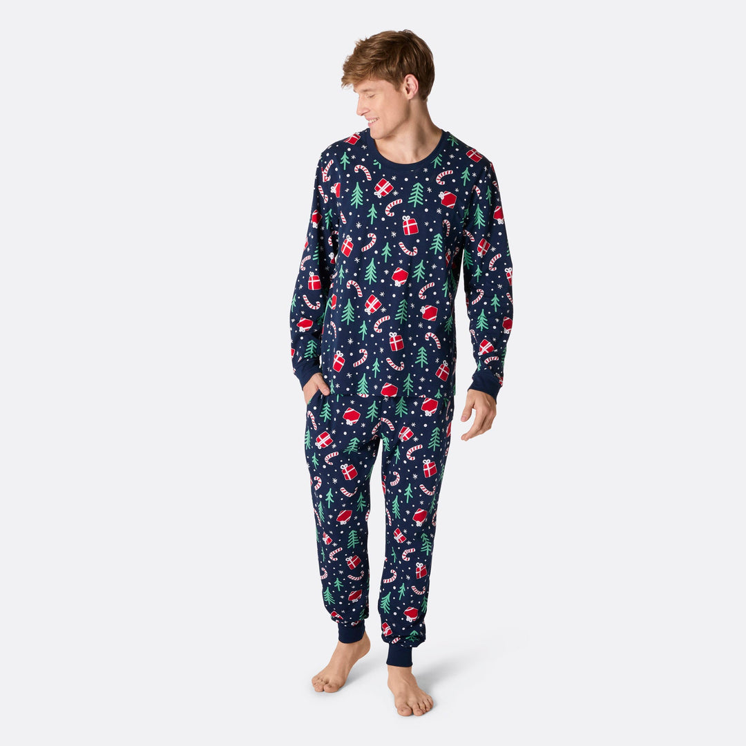 Blauwe Kerstpatroon Kerstpyjama Heren