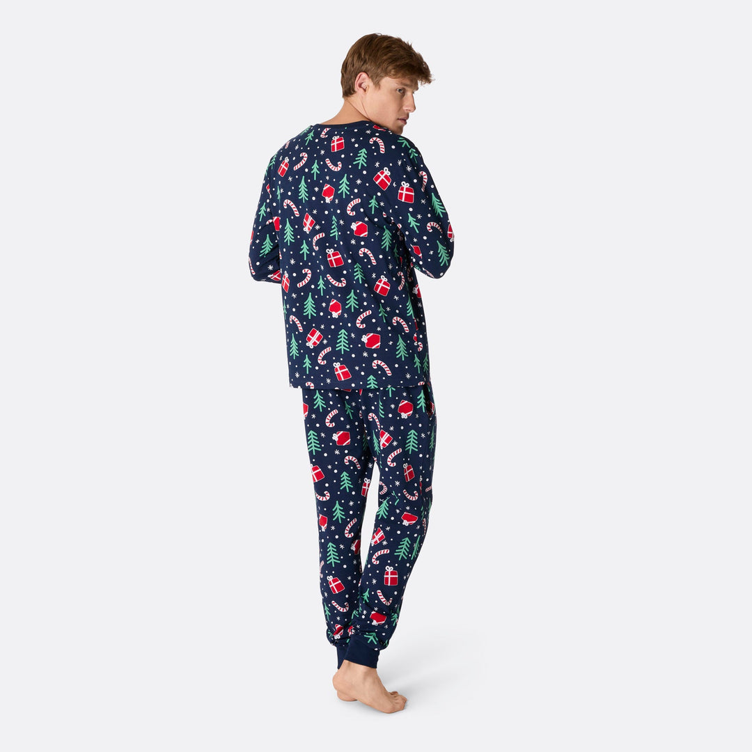 Blauwe Kerstpatroon Kerstpyjama Heren