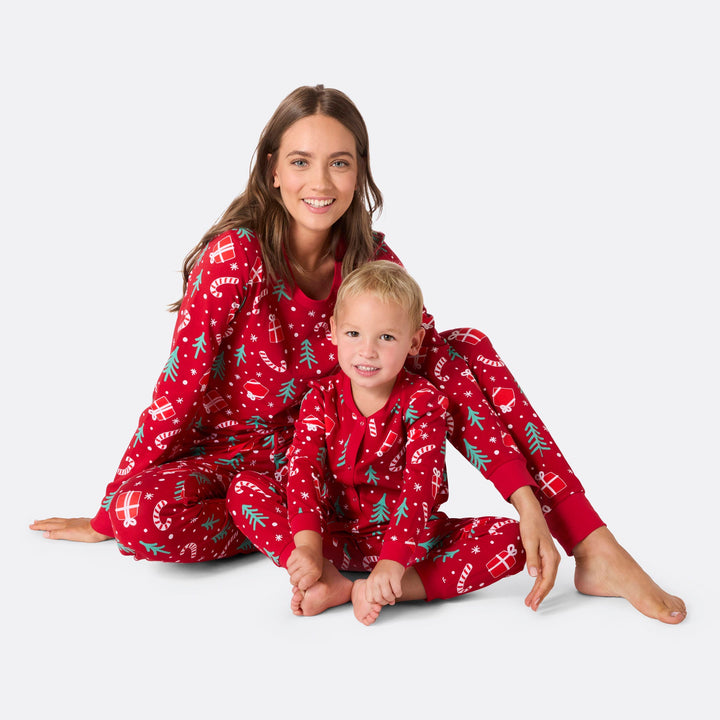 Rode Kerstpatroon Overall Kerstpyjama voor Kinderen