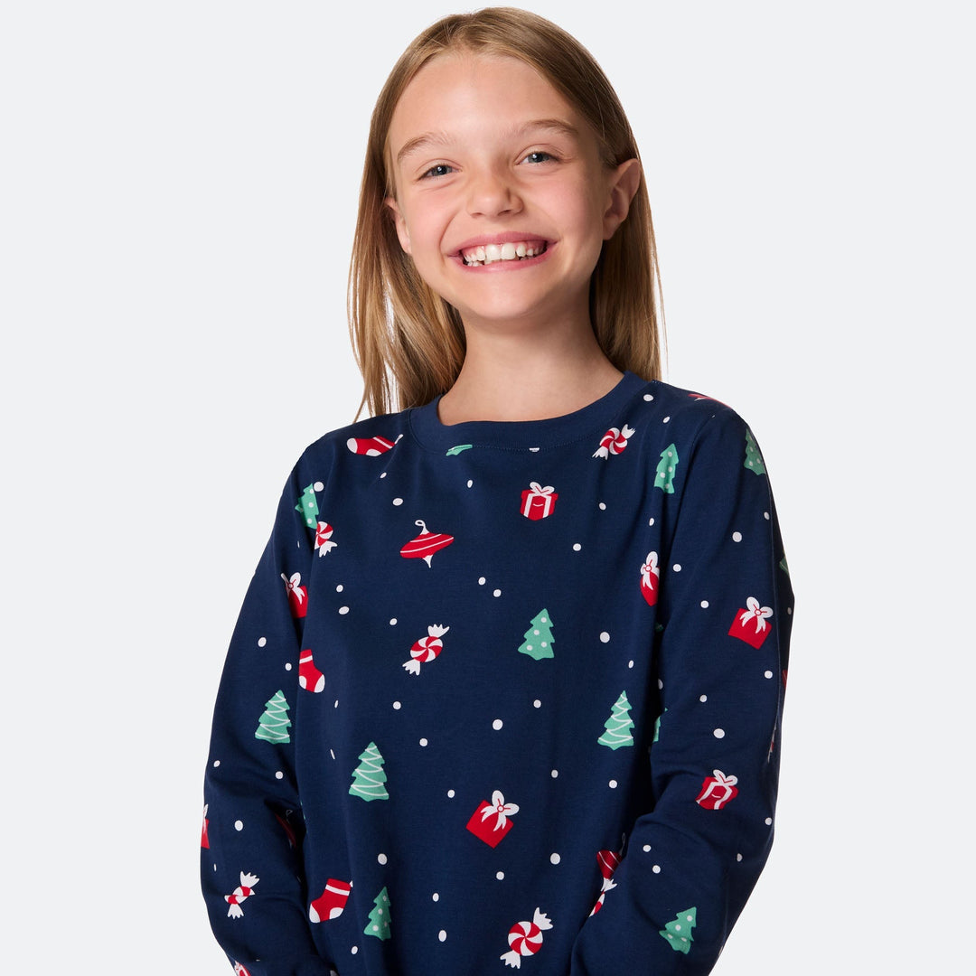 Blauwe Kerstversiering Kerstpyjama voor Kinderen
