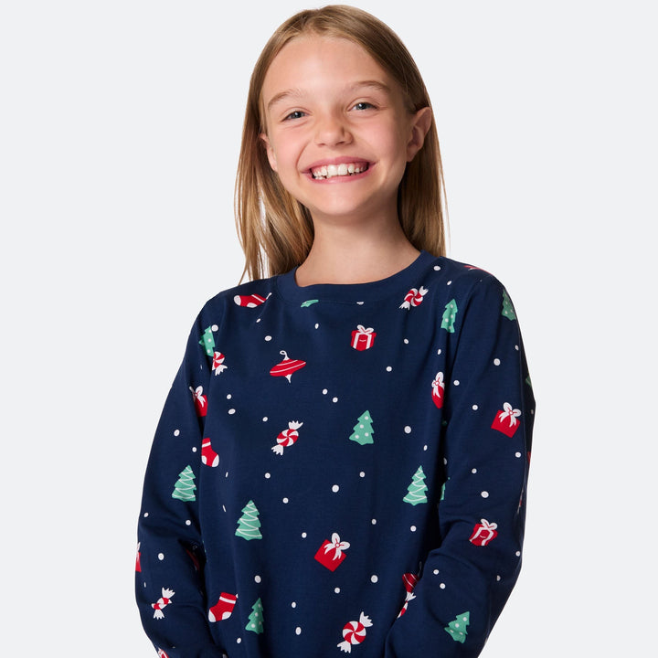 Blauwe Kerstversiering Kerstpyjama voor Kinderen