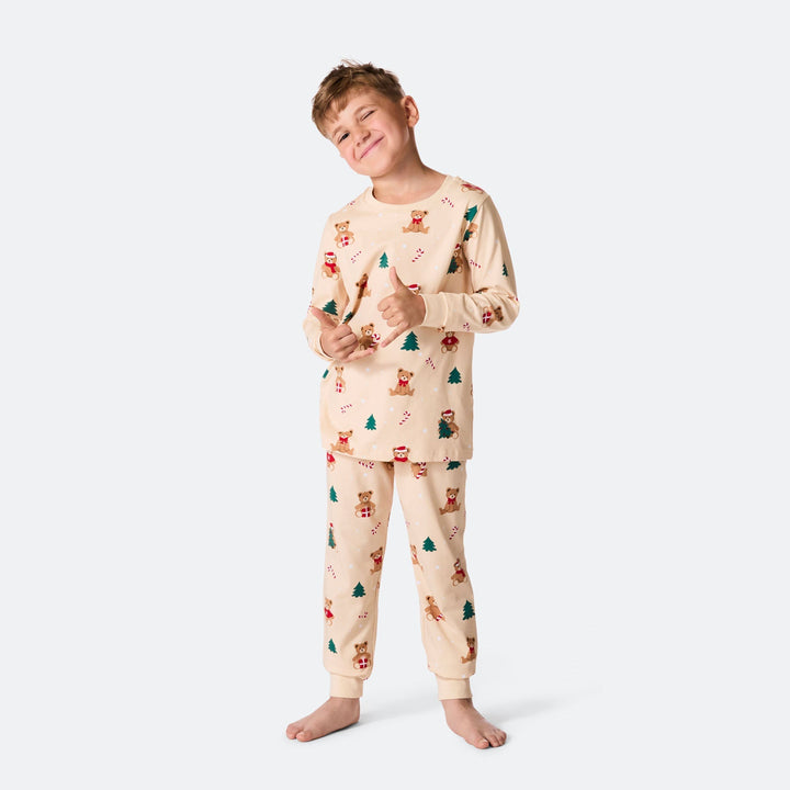 Beige Teddybeer Kerstpyjama voor Kinderen