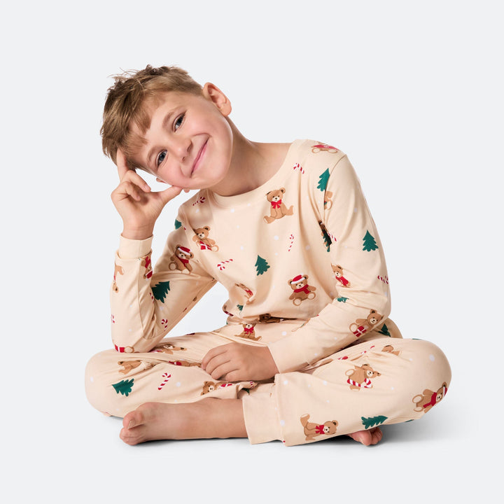 Beige Teddybeer Kerstpyjama voor Kinderen