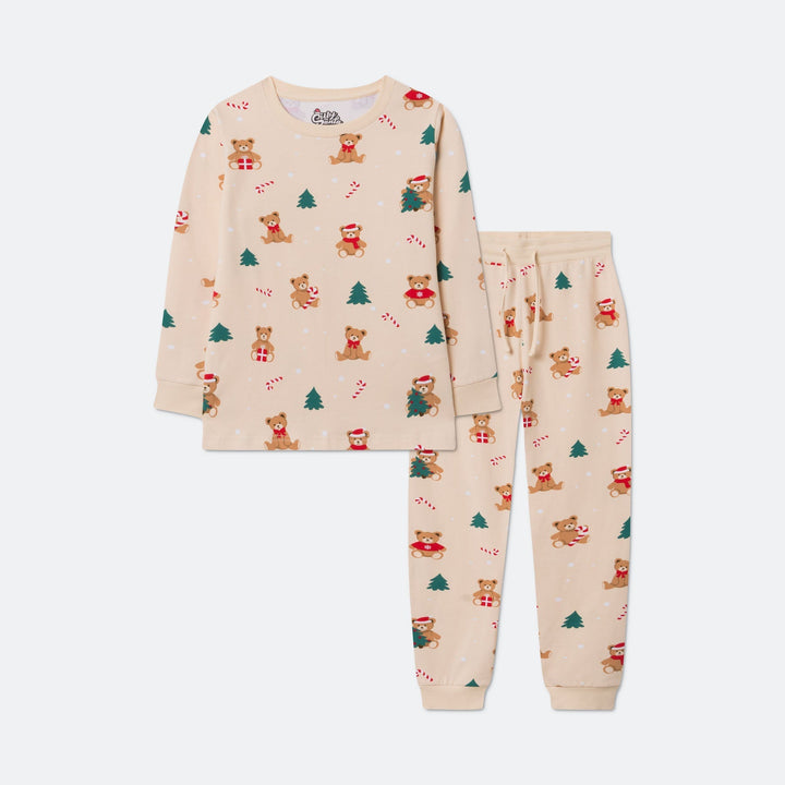 Beige Teddybeer Kerstpyjama voor Kinderen