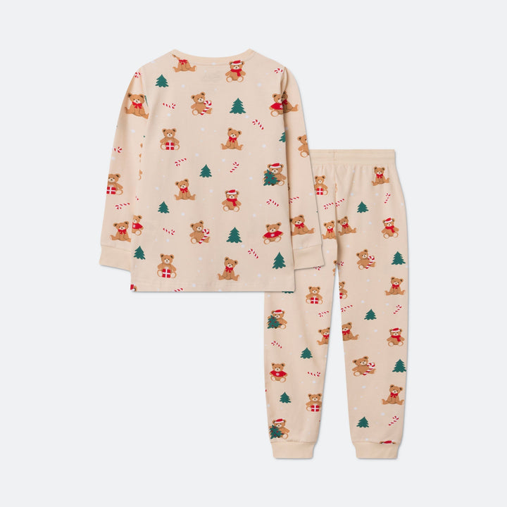 Beige Teddybeer Kerstpyjama voor Kinderen