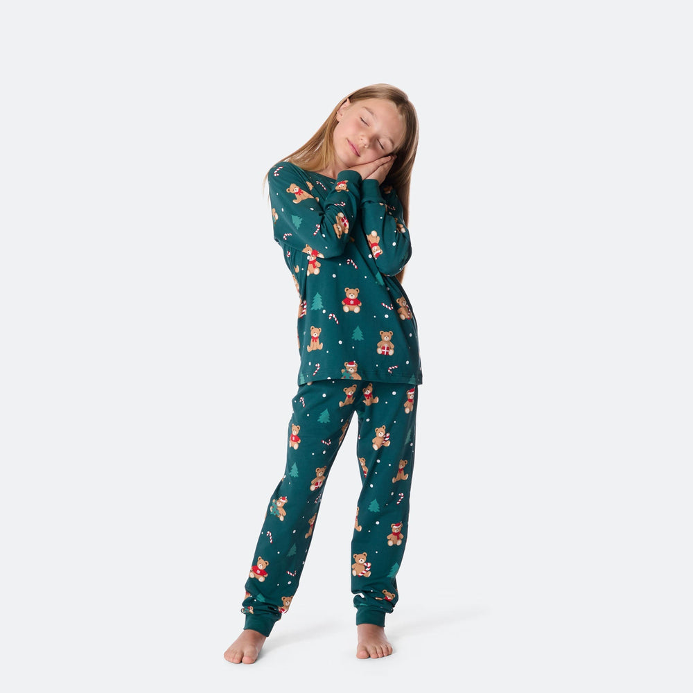 Groene Teddybeer Kerstpyjama voor Kinderen