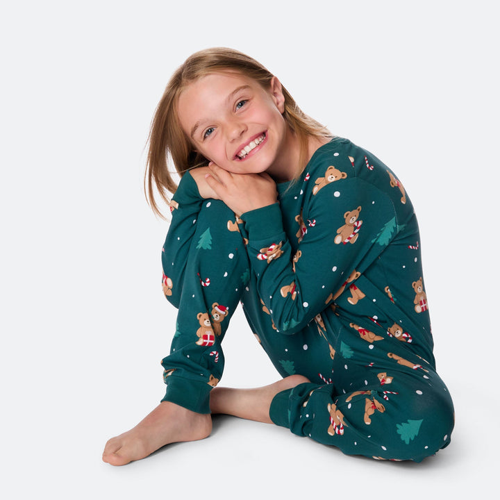 Groene Teddybeer Kerstpyjama voor Kinderen