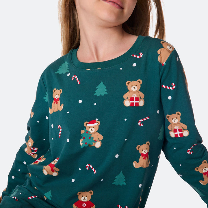Groene Teddybeer Kerstpyjama voor Kinderen