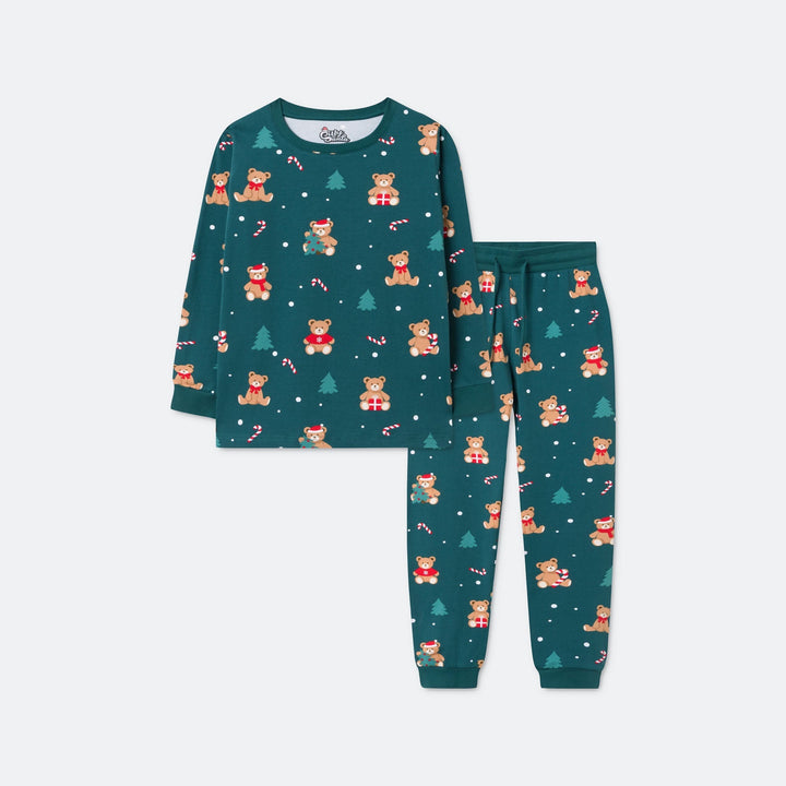 Groene Teddybeer Kerstpyjama voor Kinderen
