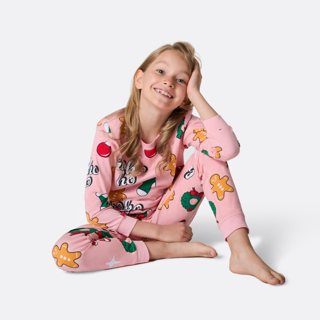 Roze Hohoho Kerstypyjama voor Kinderen